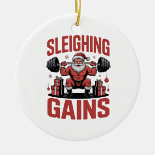 Adorno De Cerámica Santa Ganando Fuerza Levantando Pesas Navidad