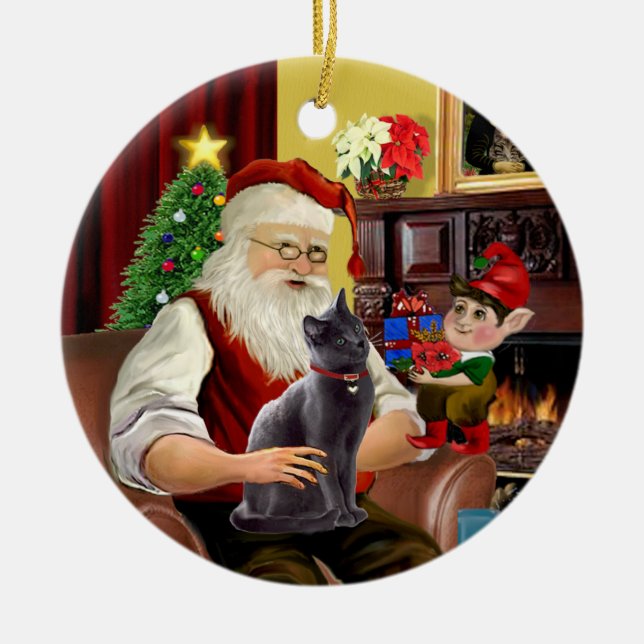 Adorno De Cerámica Santa - gato azul ruso (Frente)