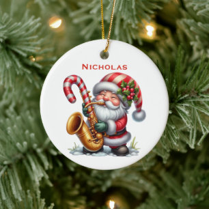 Adorno De Cerámica Santa Gnome Personalizado Lindo Tocando Saxofón