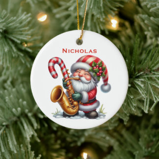 Adorno De Cerámica Santa Gnome Personalizado Lindo Tocando Saxofón