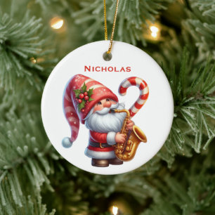 Adorno De Cerámica Santa Gnome Personalizado Lindo Tocando Saxofón