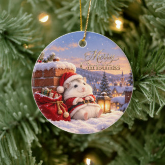 Adorno De Cerámica Santa Hamster Christmas Delivery Ornament