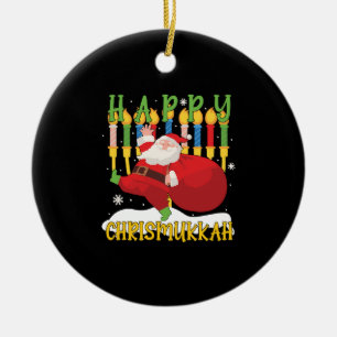 Adorno De Cerámica Santa Happy Chrismukkah Funny Hanukkah Navidades