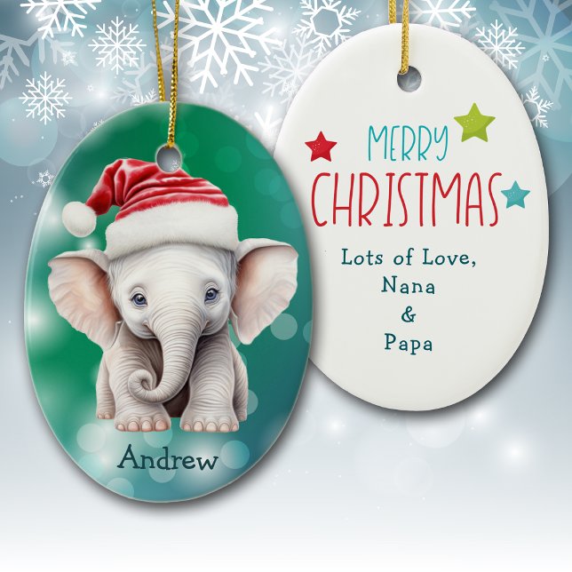 Adorno De Cerámica Santa Hat Baby Elephant Kids Ceramic Ornament (Subido por el creador)