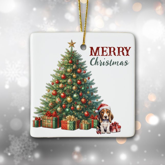 Adorno De Cerámica Santa Hat Basset Hound Puppy Árbol de Navidad (Subido por el creador)