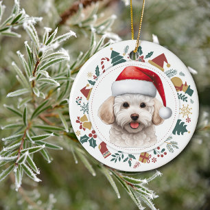Adorno De Cerámica Santa Hat Bichon Frise Dog Navidades Imágenes de l