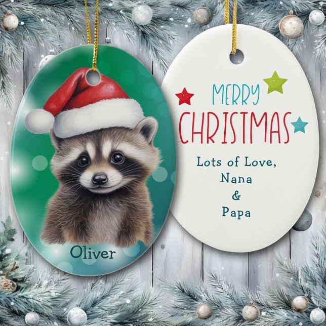 Adorno De Cerámica Santa Hat Cute Raccoon Kids Ceramic Ornament (Subido por el creador)