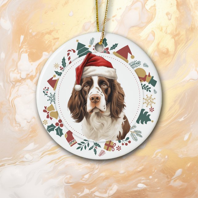 Adorno De Cerámica Santa Hat English Springer Spaniel Wreath (Subido por el creador)