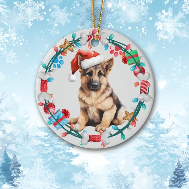 Adorno De Cerámica Santa Hat German Shepherd Puppy Bone Wreath (Subido por el creador)