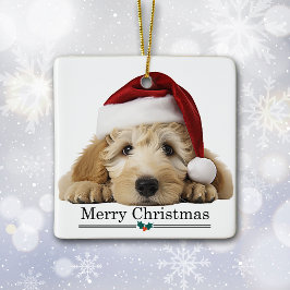 Adorno De Cerámica Santa Hat Goldendoodle Dog Merry Christmas