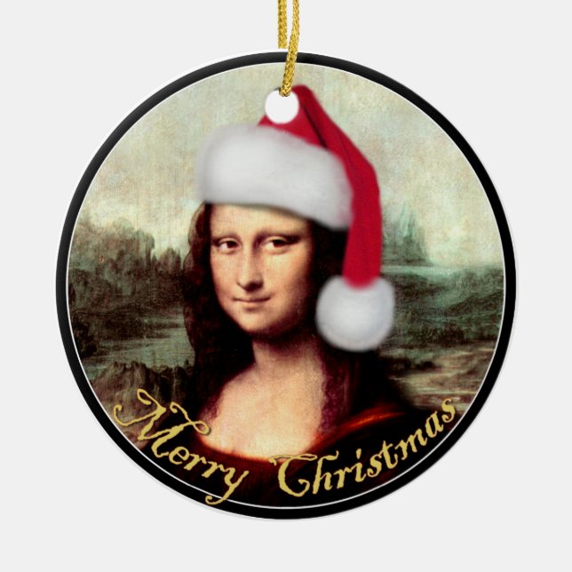 Adorno De Cerámica Santa Hat, Navidades de Mona Lisa (Frente)