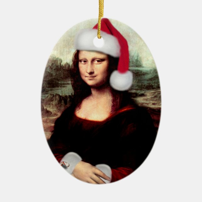 Adorno De Cerámica Santa Hat, Navidades de Mona Lisa (Frente)
