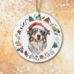 Adorno De Cerámica Santa Hat Navidades de perro pastor australiano
