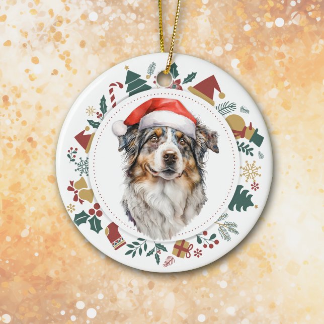 Adorno De Cerámica Santa Hat Navidades de perro pastor australiano (Subido por el creador)