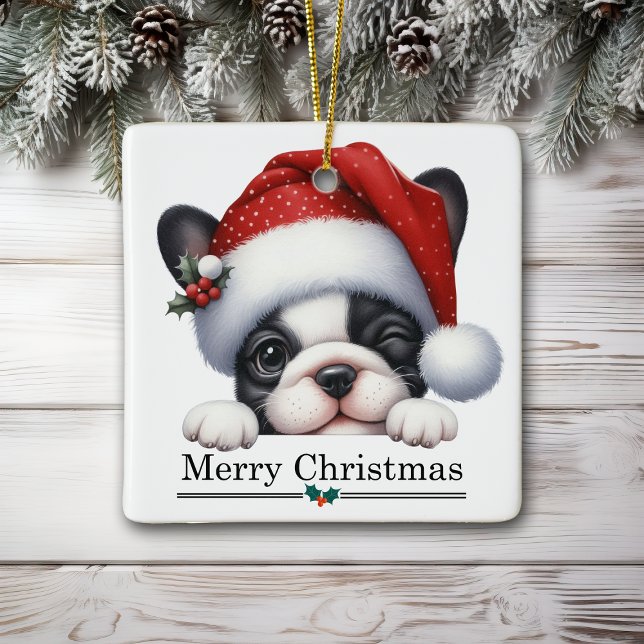 Adorno De Cerámica Santa Hat Winking French Bulldog Puppy Christmas (Subido por el creador)