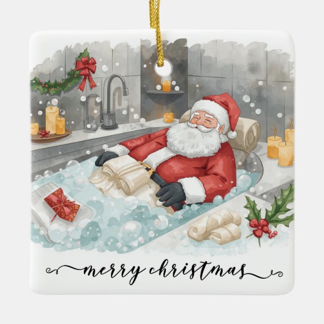 Adorno De Cerámica Santa in the Bathtub Spa Christmas themed (Anverso)