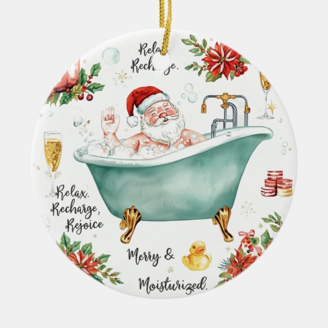 Adorno De Cerámica Santa in the Bathtub Spa Christmas themed (Frente)