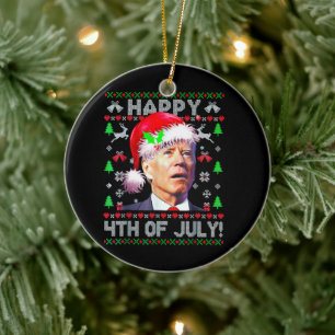 Adorno De Cerámica Santa Joe Biden Felices Navidades del 4 de julio