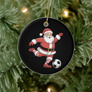Adorno De Cerámica Santa Juega Fútbol Navidad Deportes