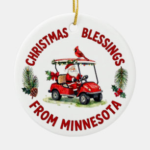 Adorno De Cerámica Santa jugando golf en Minnesota Holiday 