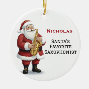Adorno De Cerámica Santa Lindo Personalizado Tocando Saxofón