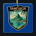Adorno De Cerámica Santa Lucía Las Pitons Viaje Arte Vintage<br><div class="desc">Diseño artístico vectorial de las Pitons,  Santa Lucía. Las Pitons son dos cañerías volcánicas montañosas,  arañas volcánicas,  situadas en Santa Lucía.</div>
