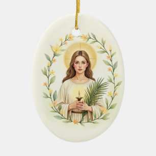 Adorno De Cerámica Santa Lucía, Paz y Bendiciones de Dios con Escritu