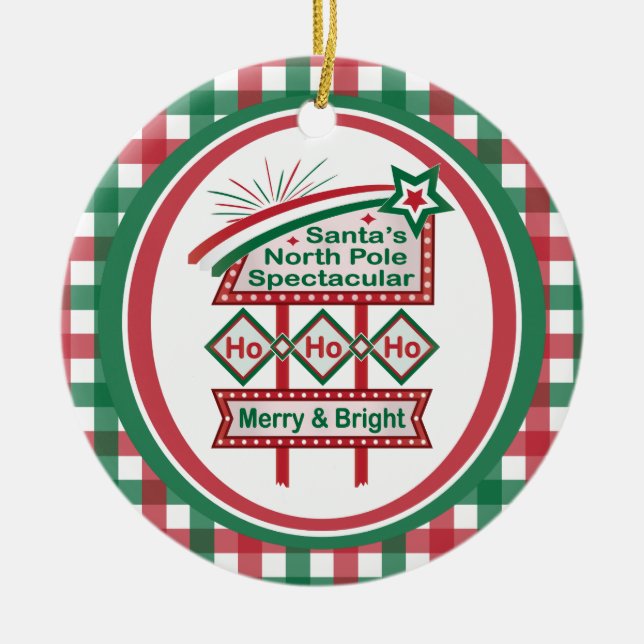 Adorno De Cerámica Santa Marquee Retro - Ho Ho Merry & Bright (Frente)