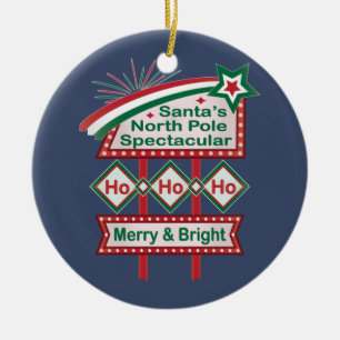 Adorno De Cerámica Santa Marquee Retro - Ho Ho Merry & Bright