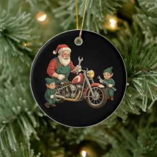 Adorno De Cerámica Santa mecánico divertido de biker retro Navidad