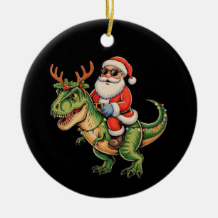 Adorno De Cerámica Santa montando dinosaurio T Rex Navidad Retro Xmas