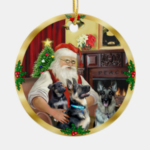Adorno De Cerámica Santa / Pastor Alemán y cachorro
