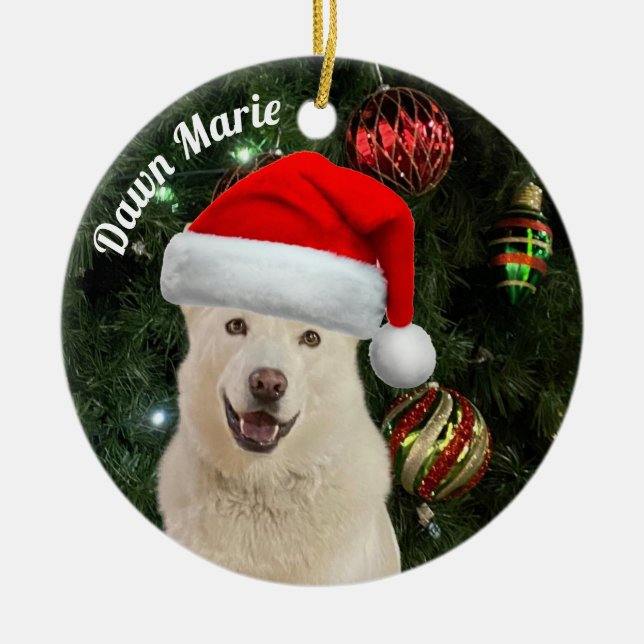 Adorno De Cerámica Santa Paws - Crystal the Husky Dog Personalizado O (Frente)