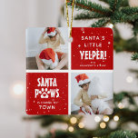 Adorno De Cerámica Santa Paws, Felices Howlidays para Navidades de fo<br><div class="desc">Divertido ornamento de Navidad de Collage de fotos de Perro Cutino. Diseño con 4 fotos de tu elección, divertido juego de palabras de perros festivos 'Happy Howl-idays, Santa Paws, Jingle Paws y el pequeño Yelper de Santa! Una nieve sobre las fotografías le da un toque de invierno y Personaliza con...</div>