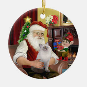 Adorno De Cerámica Santa - Ragdoll cat (punto de foca azul)