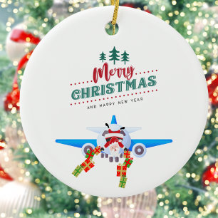 Adorno De Cerámica Santa & Regalos, Avión, Navidad con Foto Personali