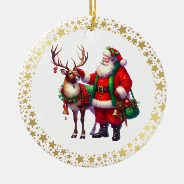 Adorno De Cerámica Santa Reindeer Christmas Ceramic Ornament (Frente)