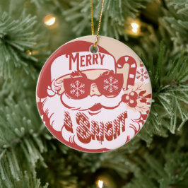 Adorno De Cerámica Santa Retro Alegre Brillante Navidad Rosa Rojo