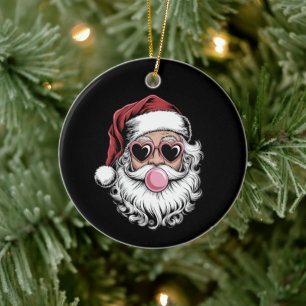Adorno De Cerámica Santa Retro Con Gafas Soplando Burbuja Navidad 