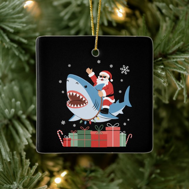 Adorno De Cerámica Santa Riding Shark Christmas Pajama Cute Ocean  (Árbol)