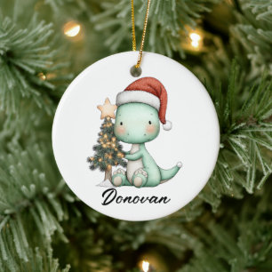 Adorno De Cerámica Santa Saurus Celebra la Navidad