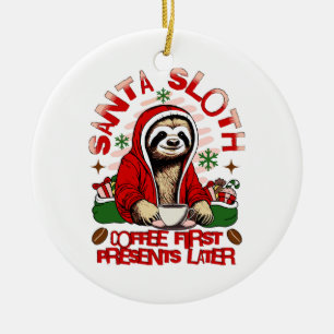 Adorno De Cerámica Santa Sloth bebiendo café