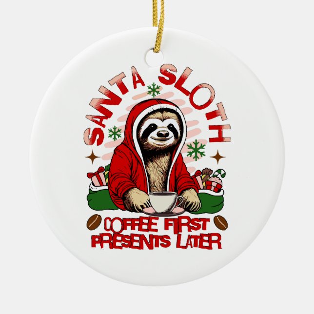 Adorno De Cerámica Santa Sloth bebiendo café (Frente)