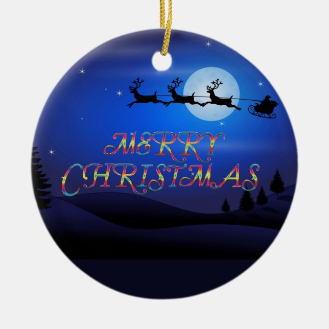 Adorno De Cerámica Santa sobre una luna azul (Frente)