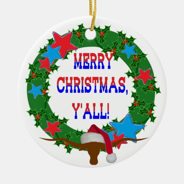 Adorno De Cerámica Santa Steer - Feliz Navidad (Frente)