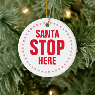 Adorno De Cerámica Santa Stop Here Navidades lindos y rojos