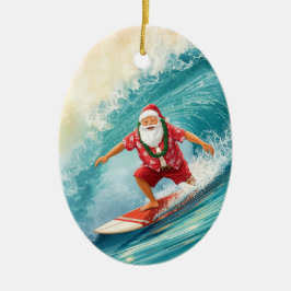 Adorno De Cerámica Santa Surfista de Navidad surfeando en una gran ol