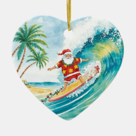 Adorno De Cerámica Santa surfista de Navidad surfeando en una gran ol