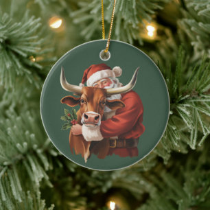 Adorno De Cerámica Santa Vaquero Navidad Occidental Lazo Vintage