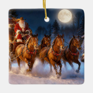 Adorno De Cerámica Santa Vaquero Occidental de Navidad en diligencia